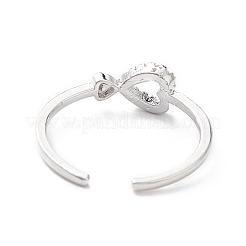 Clear Cubic Zirconia Hollow Heart Open Cuff Ring&nbsp;RJEW-C056-07P