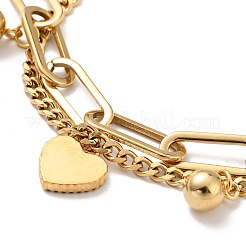 Resin Heart and Round Ball Charm Multi-strand Bracelet&nbsp;BJEW-G639-28G