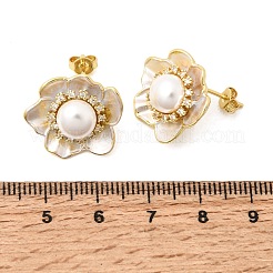 Brass Micro Pave Cubic Zirconia Enamel Stud Earrings&nbsp;CU-CBABA66-12B-G