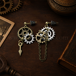 2 Pairs Alloy Toothed Wheel Dangle Stud Earrings&nbsp;EJEW-HY0001-19C