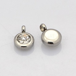 Trendy Original Color 304 Stainless Steel Faceted Grade A Rhinestone Flat Round Charms Pendants&nbsp;RB-N030-01