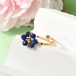 Adjustable 304 Stainless Steel Natural Lapis Lazuli Cuff Open Rings&nbsp;RJEW-P187-01G-03