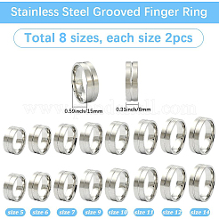 16Pcs 8 Styles 201 Stainless Steel Grooved Finger Ring Settings&nbsp;STAS-SC0010-57