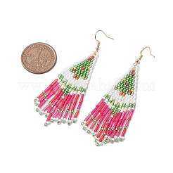 Christmas Tree Glass Seed Beaded Tassel Dangle Earrings for Women&nbsp;EJEW-MZ00207
