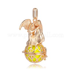 Golden Plated Brass Hollow Round Cage Pendants&nbsp;KK-J249-02G