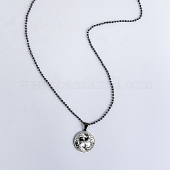 Flat Round with Yin-yang Dragon 201 Stainless Steel Enamel Pendant Necklaces&nbsp;FS-WG9F251-01