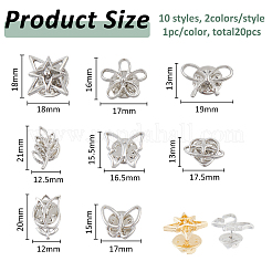 20Pcs 20 Styles Flower/Heart/Star/Butterfly/Leaf Allloy Anti-glare Lapel Pins Brooches&nbsp;JEWB-FH0001-66