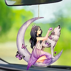 Moon with Wolf & Girl Acrylic Hanging Ornaments&nbsp;PW-WGE0FEB-01