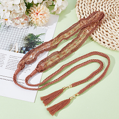 1Pc Cotton and Linen Flower Lace Tassel Waist Belly Belts&nbsp;AJEW-GF0012-32B