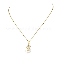 Natural Baroque Keshi Pearl Flower Rectangle Pendant 304 Stainless Steel Satellite Chain Necklaces for Women&nbsp;NJEW-JN06173