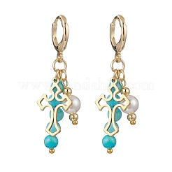 Natural Persian Jade Cross Hoop Earrings&nbsp;EJEW-JE06727
