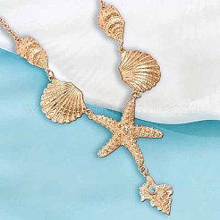 Summer Beach Alloy Crystal Rhinestone Shell Shape Starfish Pendant Necklaces for Women&nbsp;FS-WGE00B6-01