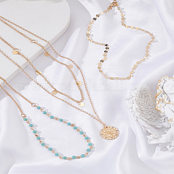 1Pc Bohemian Alloy Flat Round Pendant Multi Layered Necklaces for Women&nbsp;NJEW-LP0001-64