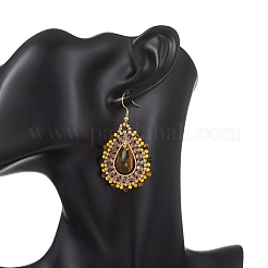 Teardrop Seed Beads & Glass Woven Dangle Earrings&nbsp;EJEW-MZ00682-03