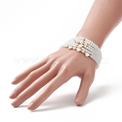6Pcs 6 Style Natural Shell & Glass Star & Round Beaded Stretch Bracelets Set for Women&nbsp;BJEW-JB09945-01