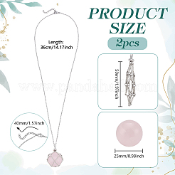 2Pcs Brass Macrame Pouch Natural Rose Quartz Round Inside Pendant Necklaces&nbsp;NJEW-PH01597