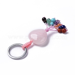 Natural & Synthetic Mixed Gemstone Heart with Mixed Gemstone Tassel Keychains&nbsp;KEYC-P012-03P