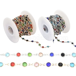 2M Flat Round Handmade Brass Glass Link Chains&nbsp;CHC-YW0001-10KCG