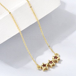 Brass Glass Triple Star Pendant Necklaces&nbsp;KK-CBAB173-03G-11