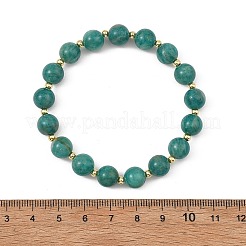 Round Natural Amazonite & Brass Spacer Beads Beaded Stretch Bracelets for Women&nbsp;BJEW-JB14078