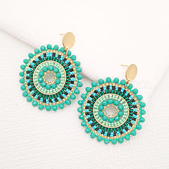 Glass Seed Braided Flat Round Dangle Earrings for Women&nbsp;FIND-PW0024-18