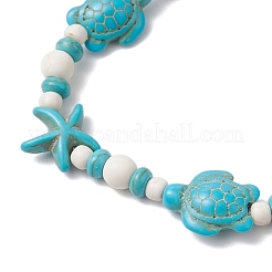 Starfish & Turtle Synthetic Turquoise Beads Stretch Bracelets for Women&nbsp;BJEW-JB11921-01