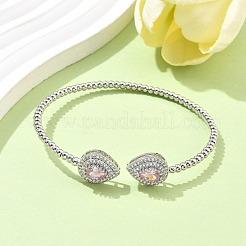 Teardrop Brass Micro Pave Cubic Zirconia Cuff Bangles & Rings Sets for Women&nbsp;SJEW-R002-04P-02