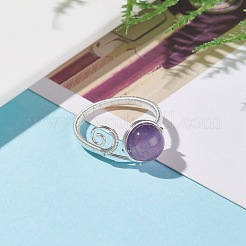 Copper Wrapped Natural Amethyst Braided Bead Rings for Women Men&nbsp;RJEW-TA00026-03