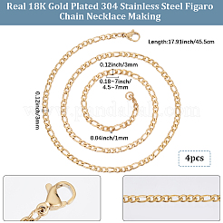 4Pcs 304 Stainless Steel Figaro Chain Necklace Making&nbsp;STAS-BBC0006-68