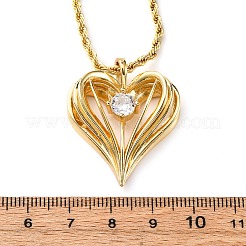 Brass Pave Clear Cubic Zirconia Heart Pendant Necklaces for Women&nbsp;NJEW-K381-07C-G