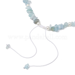 Natural Aquamarine Chip & Imitaton Round Pearl Beaded Adjustable Necklaces&nbsp;NJEW-JN05227-05