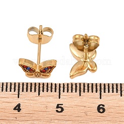 Butterfly 304 Stainless Steel Micro Pave Colorful Cubic Zirconia Stud Earrings&nbsp;EJEW-L317-04G