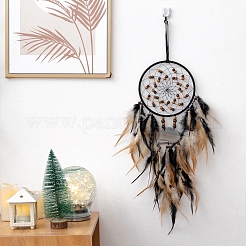 Iron Woven Web/Net with Feather Hanging Ornaments&nbsp;PW-WG7966A-01