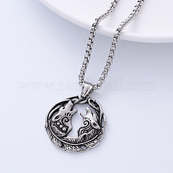 Vintage Retro Double Wolf Pendant 304 Stainless Steel Punk Necklace Men's Fashion Accessory&nbsp;XB0880