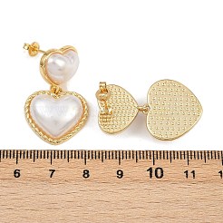 Brass ABS Plastic Pearl Heart Dangle Stud Earrings&nbsp;EJEW-L275-13G-01
