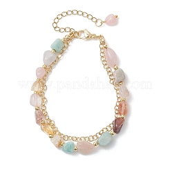 Natural Mixed Gemstone & Brass Rolo Chains Multi-strand Bracelets for Women&nbsp;BJEW-JB13161
