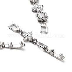 Noble Gift Ideas for Lady Platinum Plated Brass Micro Pave Cubic Zirconia CZ Flower Link Chain Bracelets&nbsp;BJEW-L471-01