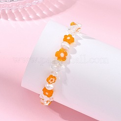 Handmade Millefiori Glass & Opalite & Natural Cultured Freshwater Pearl Beaded Stretch Bracelets for Women&nbsp;BJEW-JB13945