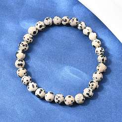 Natural Dalmatian Jasper Jasper Round Beaded Bracelets&nbsp;X-BJEW-G073-16