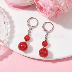 Round Natural Gemstone Dangle Earrings&nbsp;EJEW-JE05536
