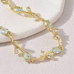 Brass Glass Flower Link Chain Bracelets&nbsp;KK-CBA7DFA-01G-08