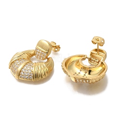 Rack Plating Double Horn Brass Micro Pave Clear Cubic Zirconia Stud Earrings&nbsp;EJEW-H016-31G
