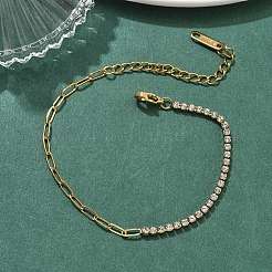 304 Stainless Steel Paperclip Chain & Rhinestone Cup Chains  Bracelets for Women&nbsp;BJEW-D456-06G-01