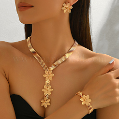 Elegant Alloy Flower Bracelets & Earrings & Necklaces Sets for Women&nbsp;KO4302