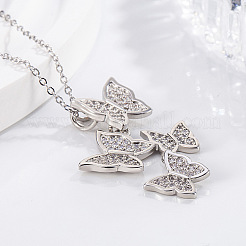 Brass Micro Pave Clear Cubic Zirconia 4 Butterfly Pendant Necklaces for Women&nbsp;FS-WG1F8BB-01