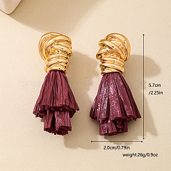 Alloy & Raffia Tassel Stud Earrings&nbsp;FS-WG3975A-01