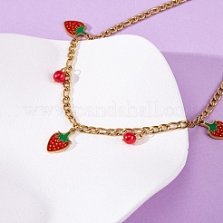 304 Stainless Steel Red Enamel Strawberry Pendant Necklaces for Women&nbsp;NJEW-F346-05G