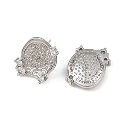Brass Micro Pave Clear Cubic Zirconia Flat Round Stud Earring Findings&nbsp;KK-H524-08P