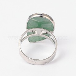 Adjustable Natural Green Aventurine & Platinum Brass Rings&nbsp;RJEW-N024-02F