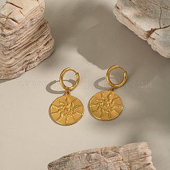 304 Stainless Steel Flat Round with Sun Hoop Earrings for Women&nbsp;KE4439-2